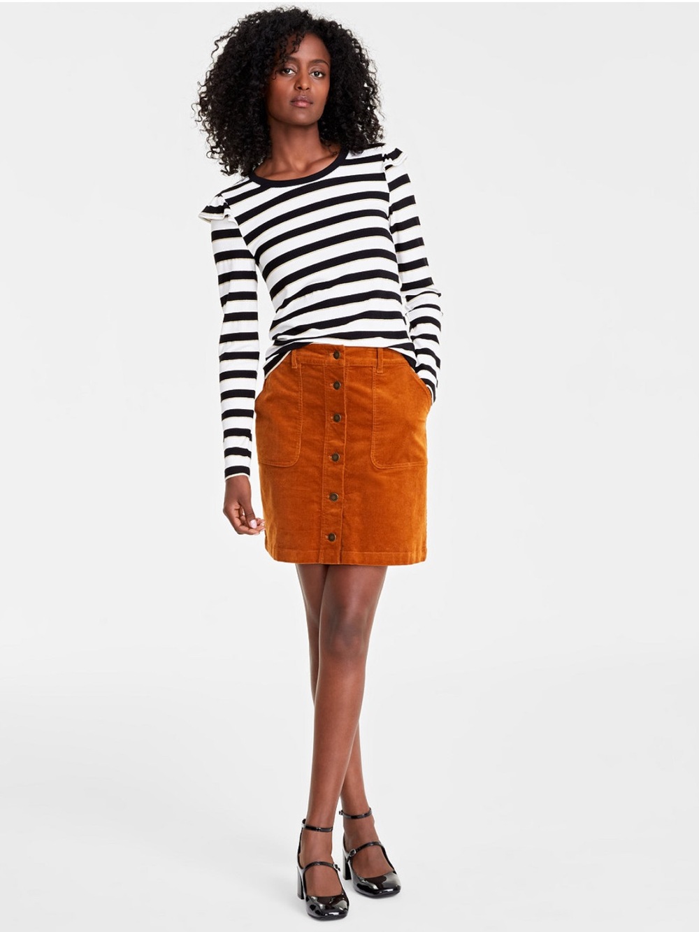 Corduroy A-Line Skirt in Brown